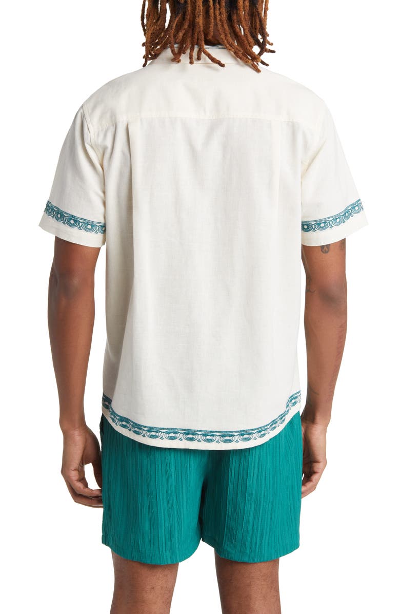 Native Youth Embroidered Short Sleeve Cotton & Linen Button-Up Shirt, Alternate, color, 