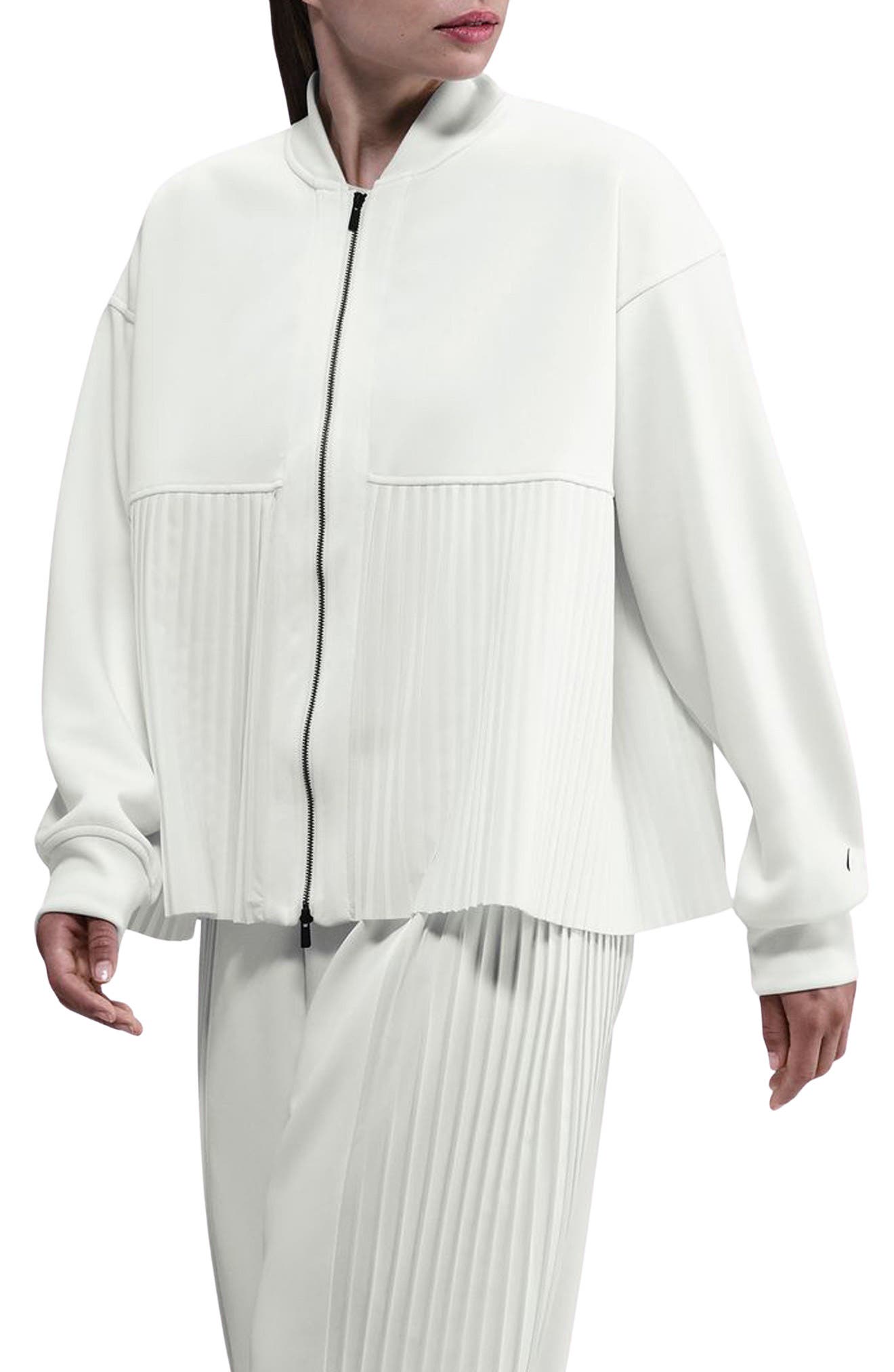 Sportswear Mixed Media Pleated Bomber Jacket - image 3