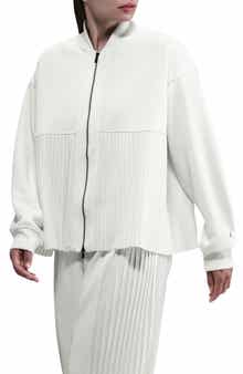 Sportswear Mixed Media Pleated Bomber Jacket