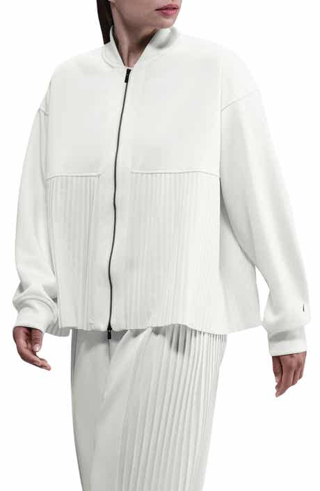 Sportswear Mixed Media Pleated Bomber Jacket