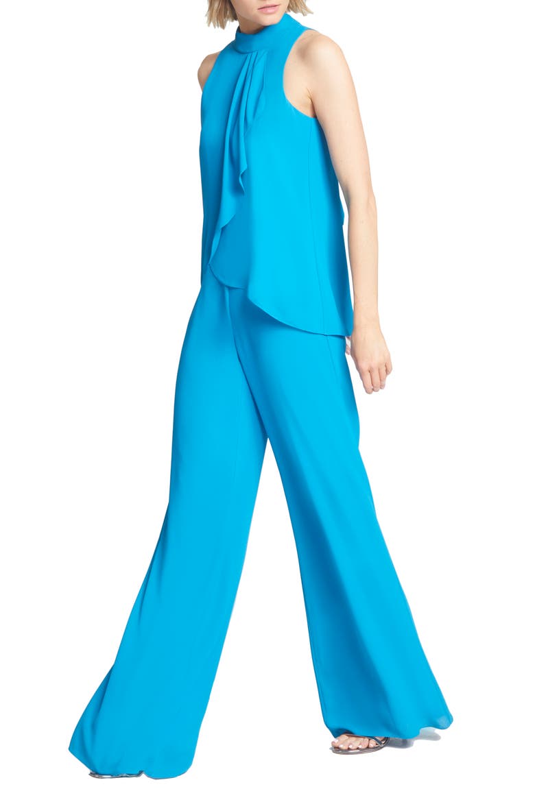 Sleeveless Ruffle Bodice Jumpsuit, Alternate, color, AQUA