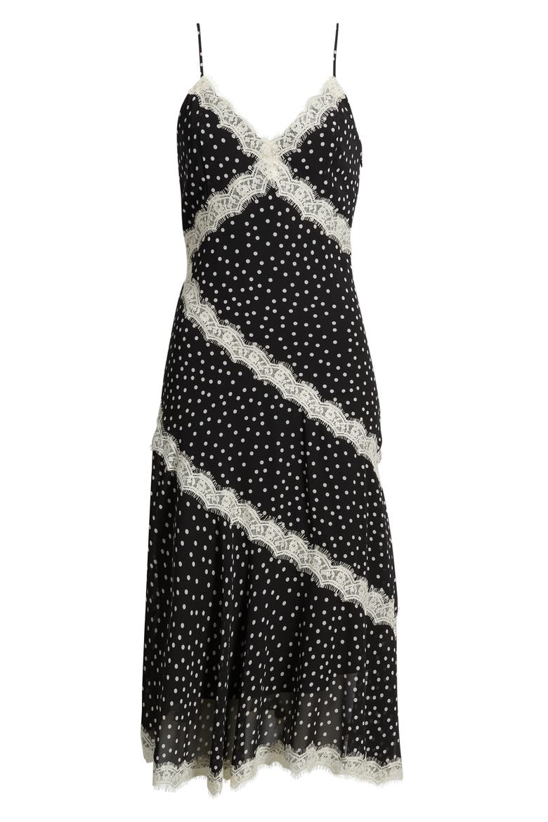 Mina Polka Dot & Lace Slipdress, Alternate, color, BLACK WHITE