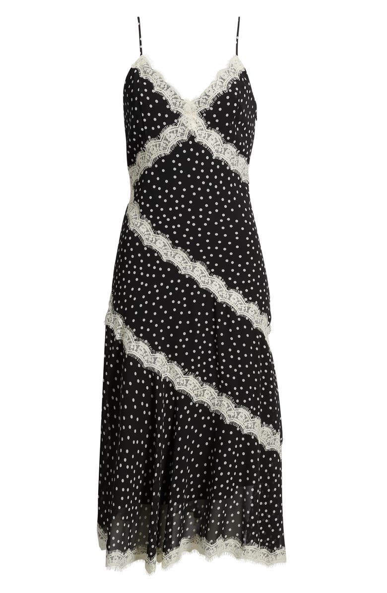 Lucy Paris Mina Polka Dot & Lace Slipdress, Alternate, color, Black White