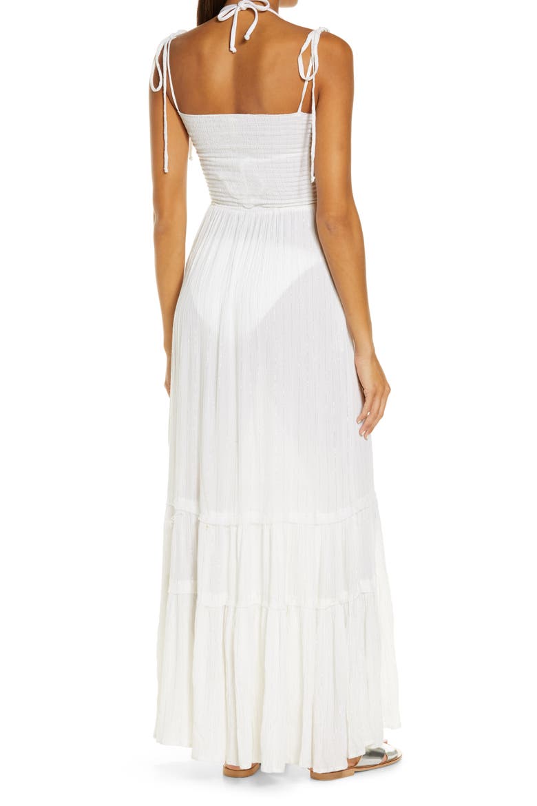 Smocked Tie Strap Tiered Cover-Up Dress, Alternate, color, WHITE
