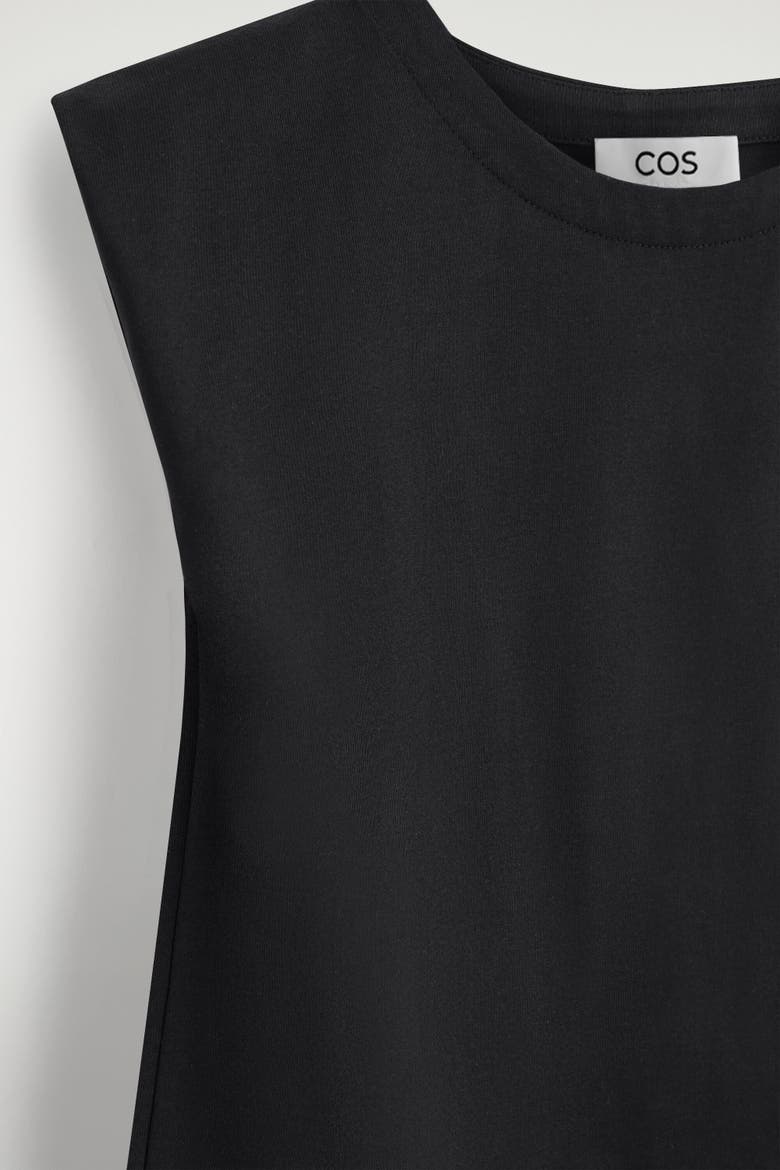 Folded-shoulder Cotton-jersey Tank Top, Alternate, color, BLACK