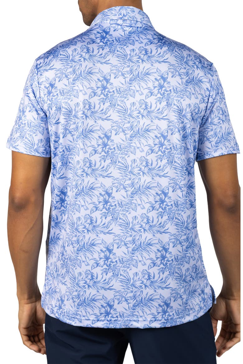 Distressed Tropical Print Performance Polo, Alternate, color, DENIM