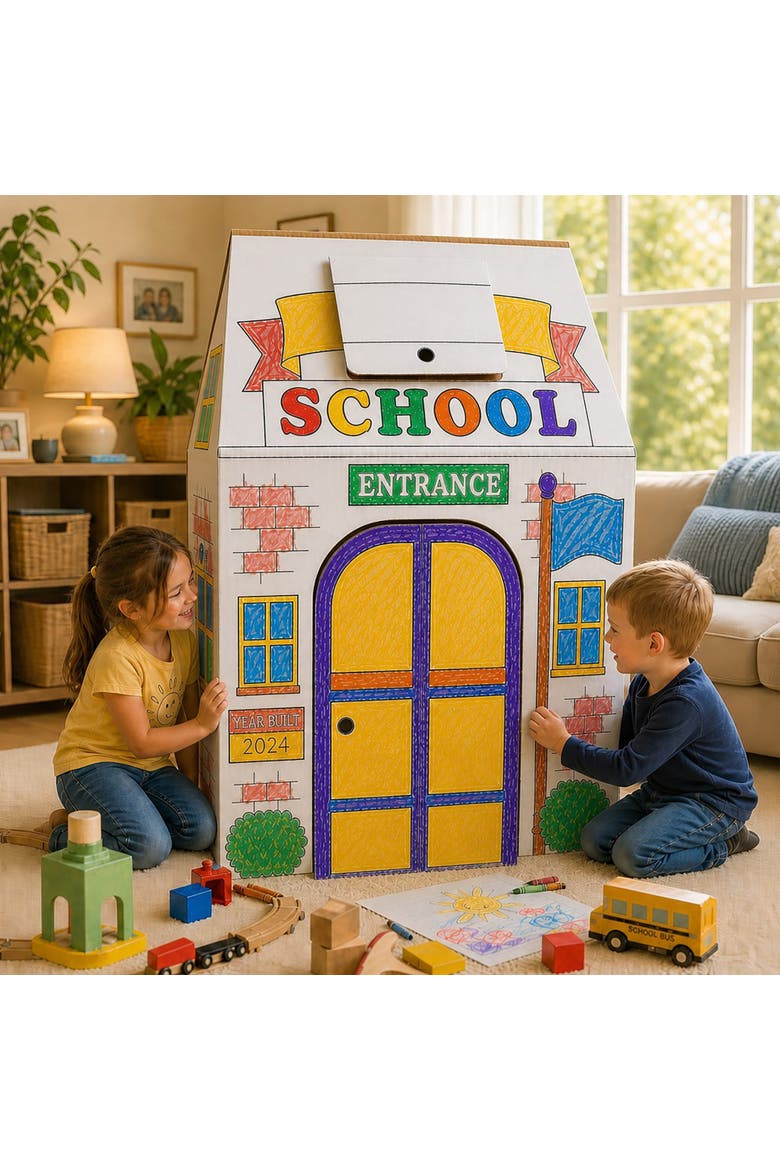 Decorate A Cardboard School Fort DIY Craft, Alternate, color, Multicolored