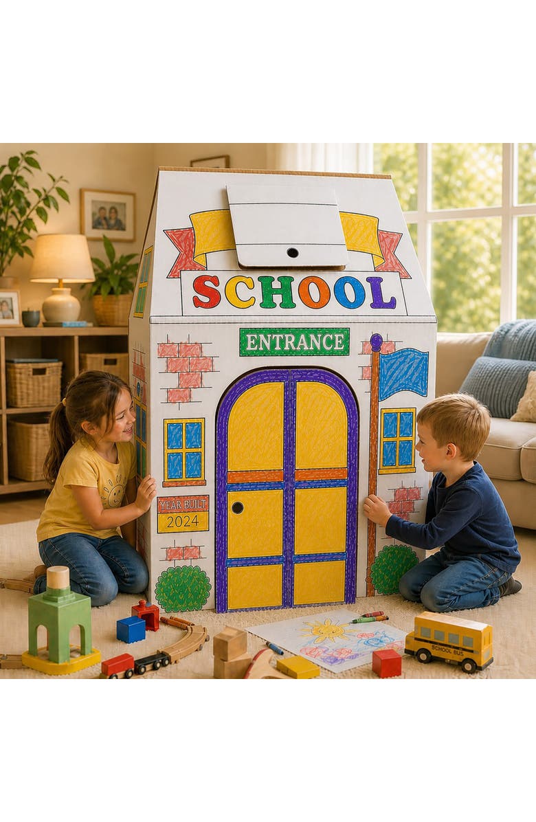 Easy Playhouse Decorate A Cardboard School Fort DIY Craft, Alternate, color, Multicolored