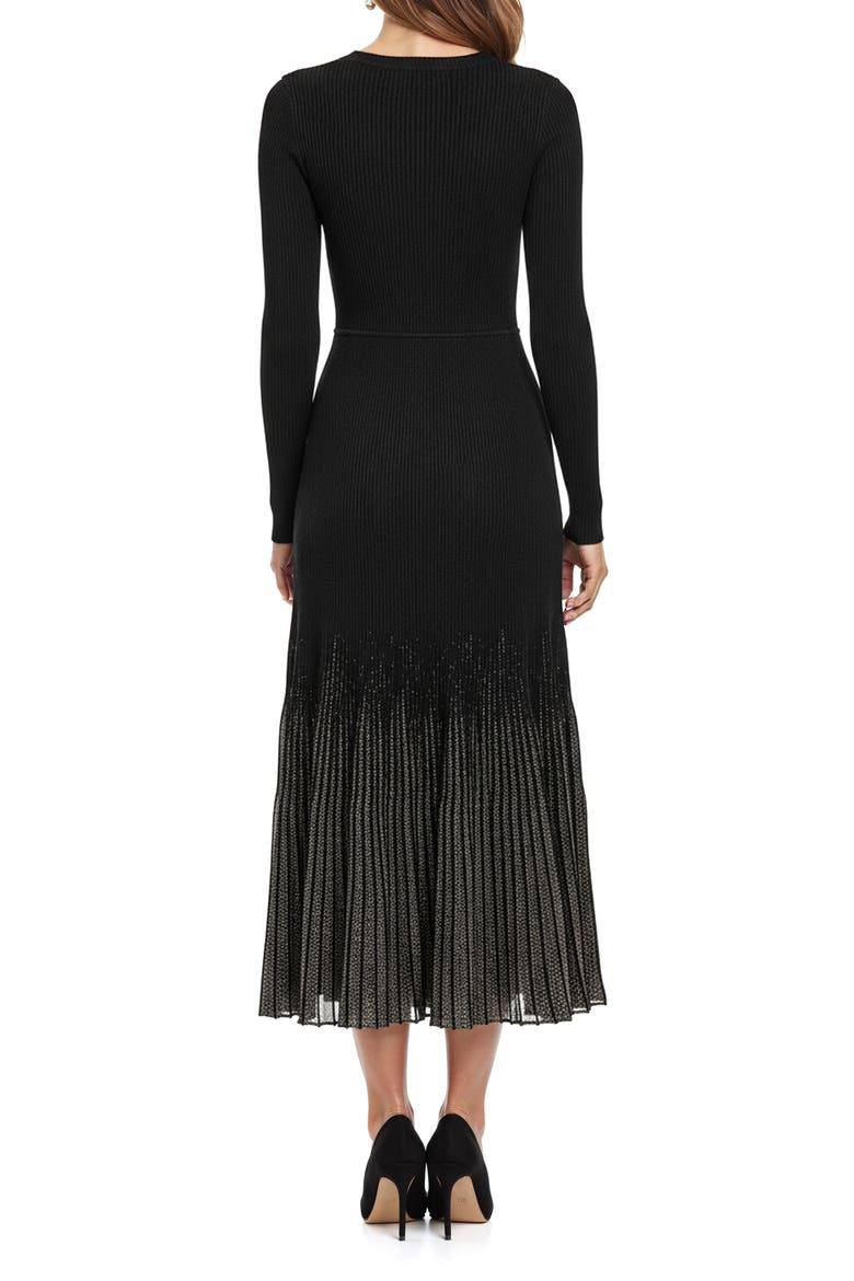 Shimmer Pleat Long Sleeve Maxi Sweater Dress, Alternate, color, BLACK GOLD