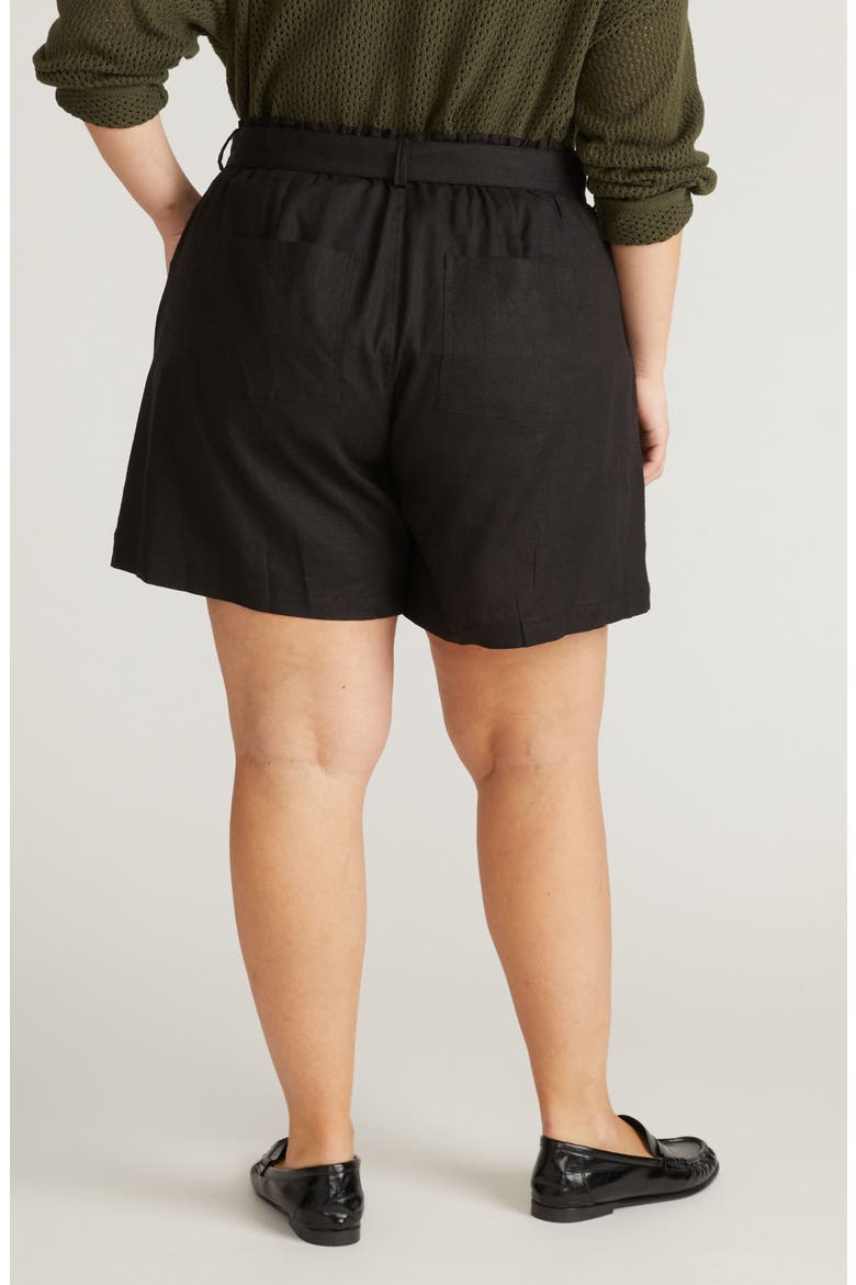 Harbor Stretch Linen Blend Paperbag Shorts, Alternate, color, BLACK