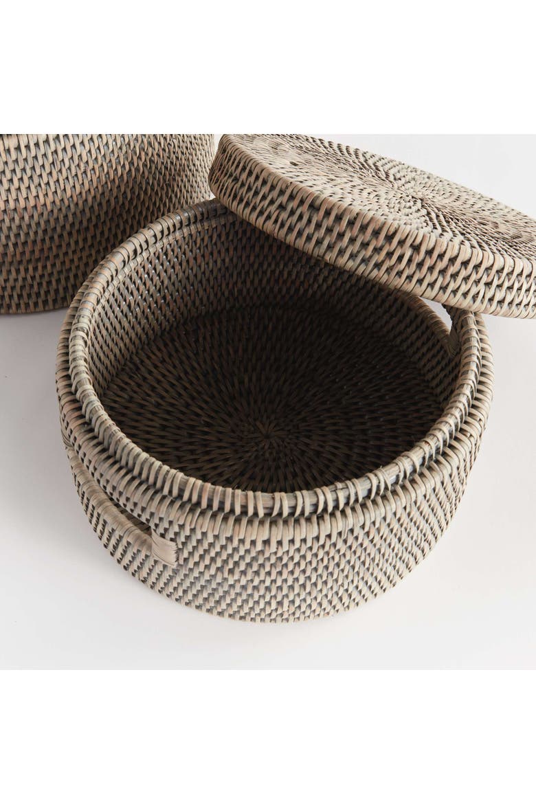 Burma Rattan Round Lidded Boxes Set Of 2, Alternate, color, Gray