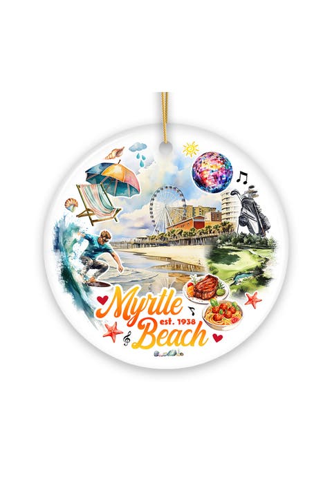 Myrtle Beach Watercolor Skyline Round Ornament