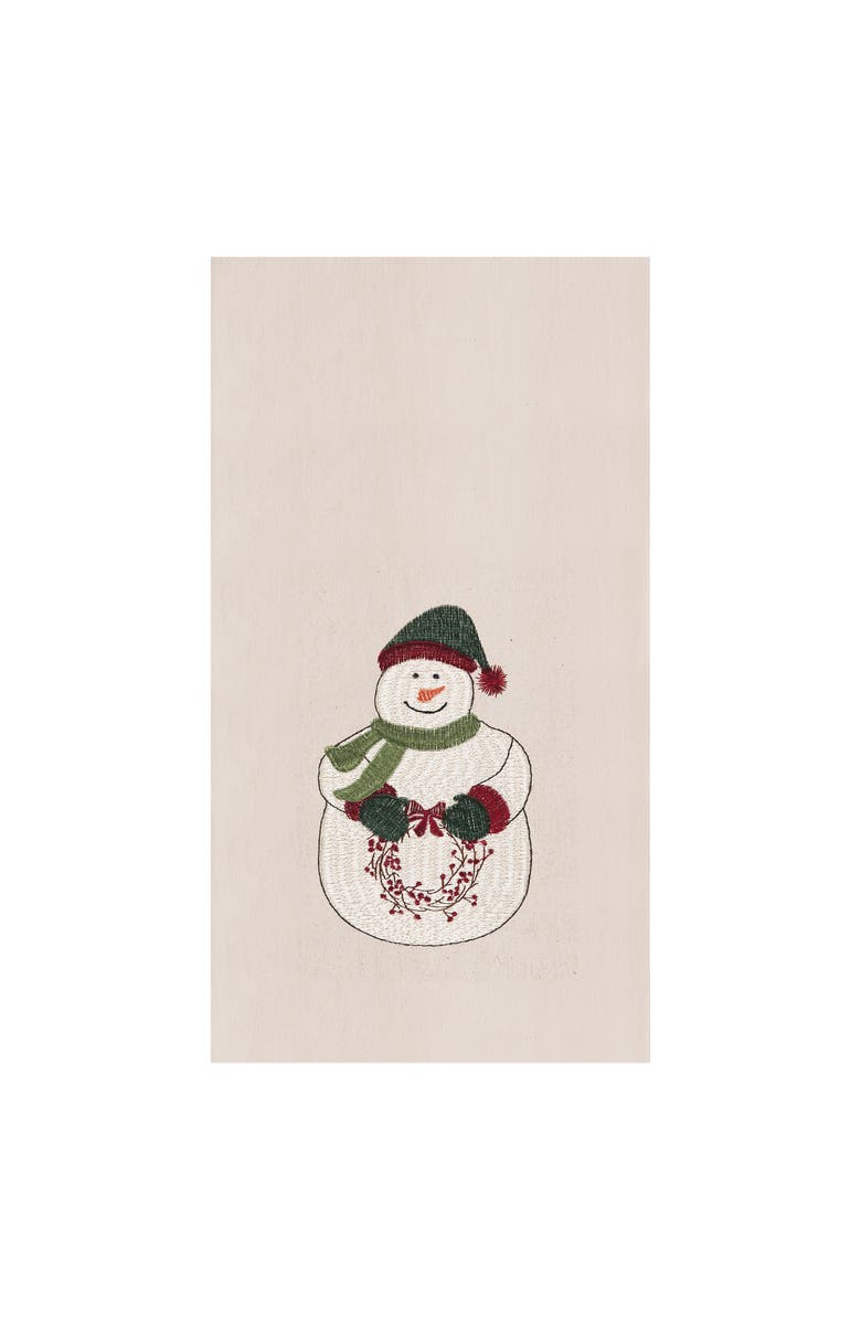 C&F Home Holly Snowman Embroidered Cotton Flour Sack Kitchen Towel Dishtowel, Main, color, White