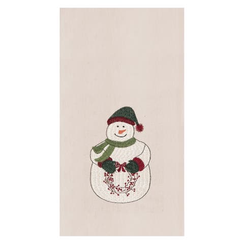 Holly Snowman Embroidered Cotton Flour Sack Kitchen Towel Dishtowel