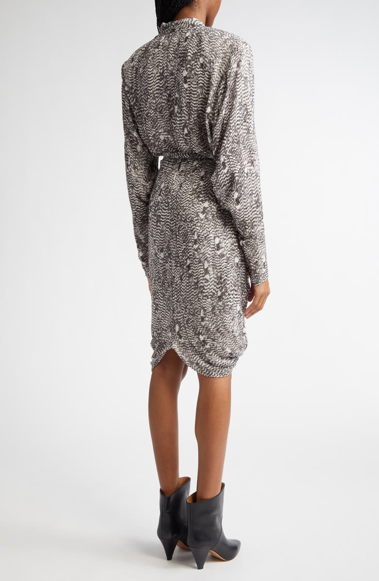 Isabel Marant Cleora Print Draped Long Sleeve Silk Blend Dress, Alternate, color,