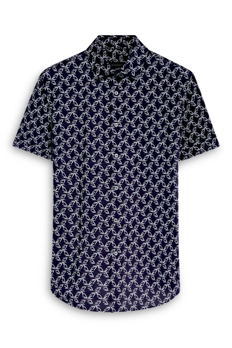 OoohCotton® Miles Leaf Print Short Sleeve Button-Up Shirt, Alternate, color, BLACK