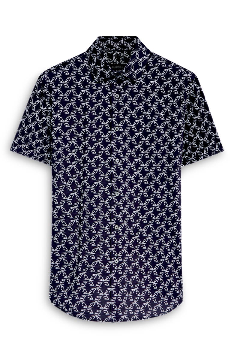 Bugatchi OoohCotton<sup>®</sup> Miles Leaf Print Short Sleeve Button-Up Shirt, Alternate, color, Black