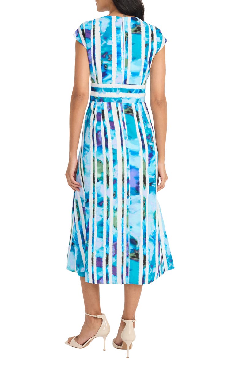 Maggy London Cap Sleeve Midi Dress, Alternate, color, Soft White/ Breeze Blue