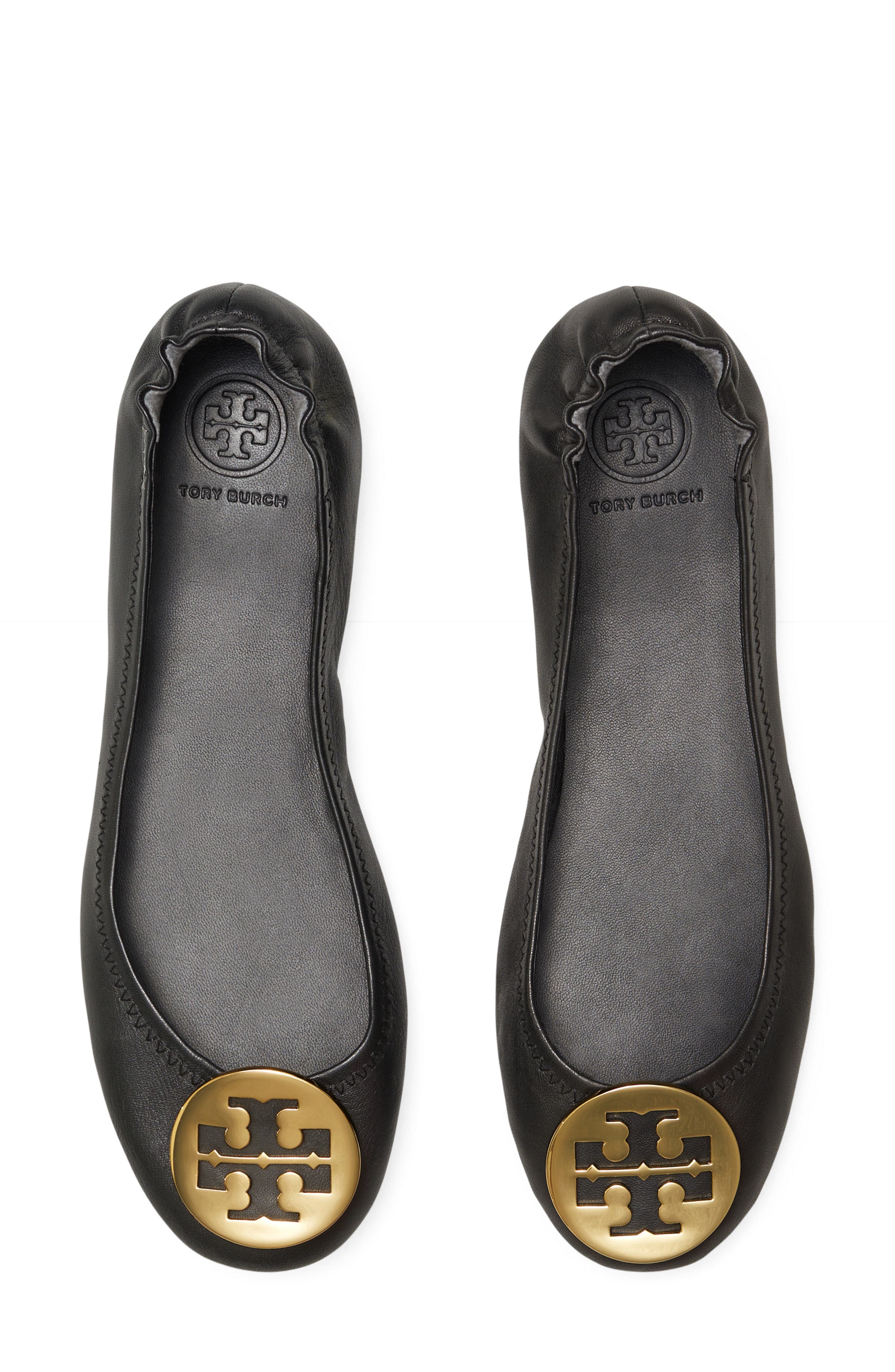 Tory Burch Minnie Travel Ballet Flat, Alternate, color, Perfect Black/ Gold