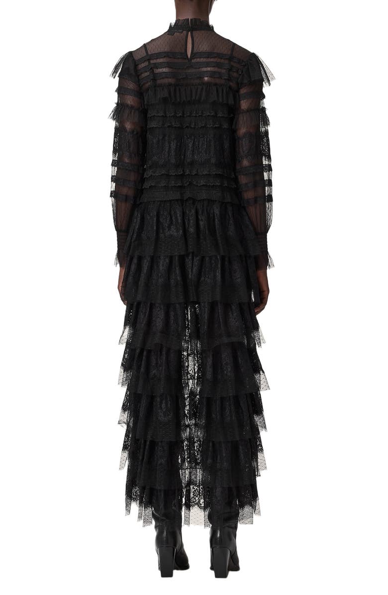 AllSaints Cavarly Lace Ruffle Long Sleeve Maxi Dress, Alternate, color, Lace Black