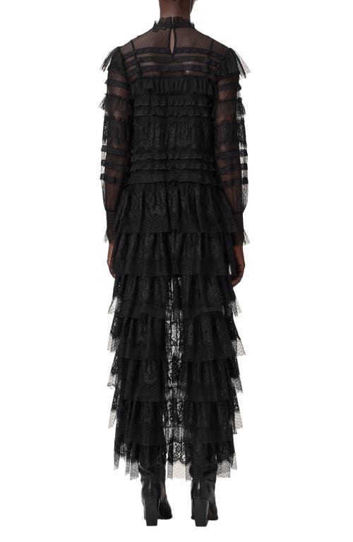 Allsaints Cavarly Lace Ruffle Long Sleeve Maxi Dress In Black