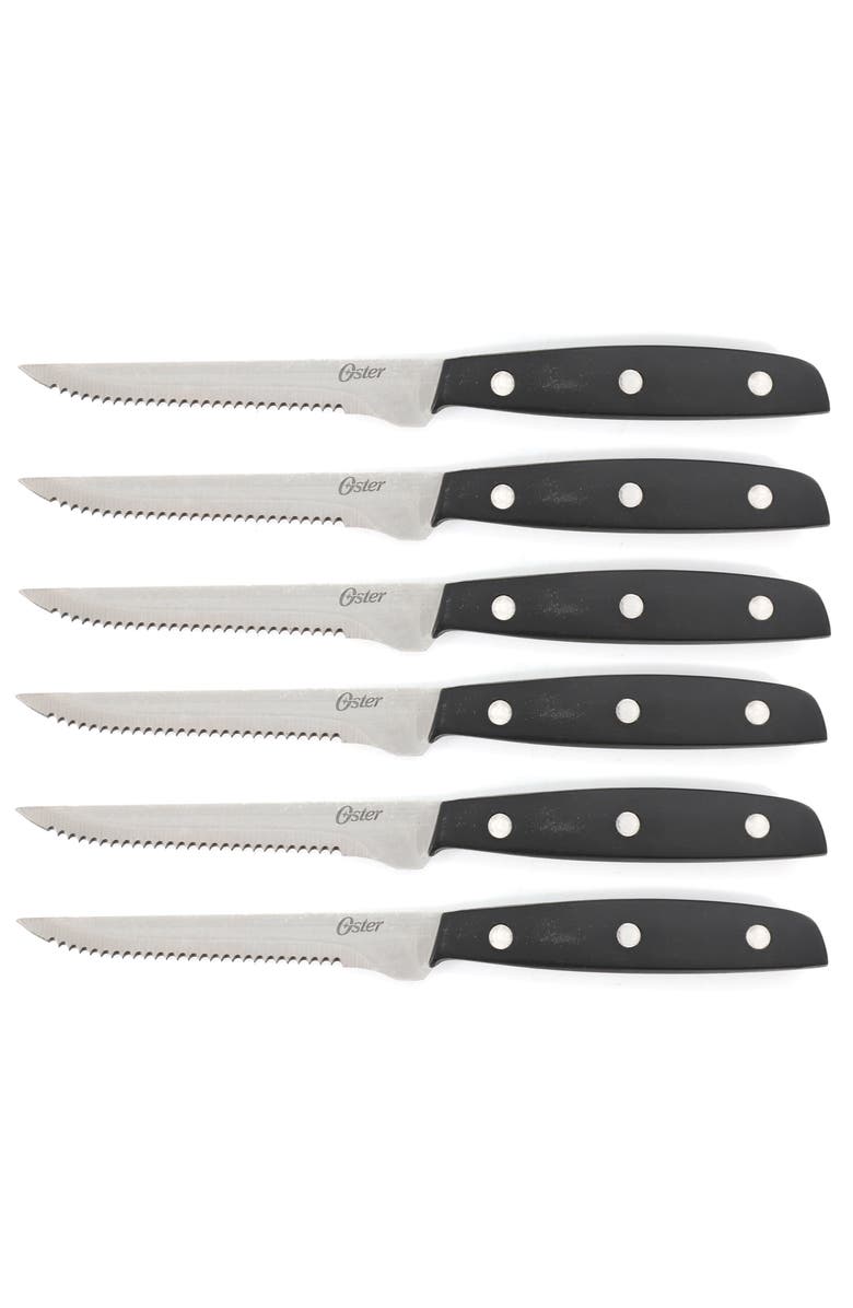 OSTER Riggins 14 Piece Stainless Steel Cutlery Set with Hardwood Storage Block, Alternate, color, Black