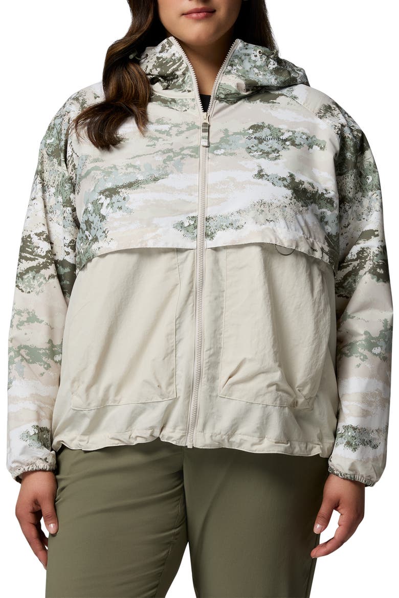 Spire Valley Print Water Repellent Windbreaker, Main, color, SAFARI FIELDAZE PRINT/ STONE