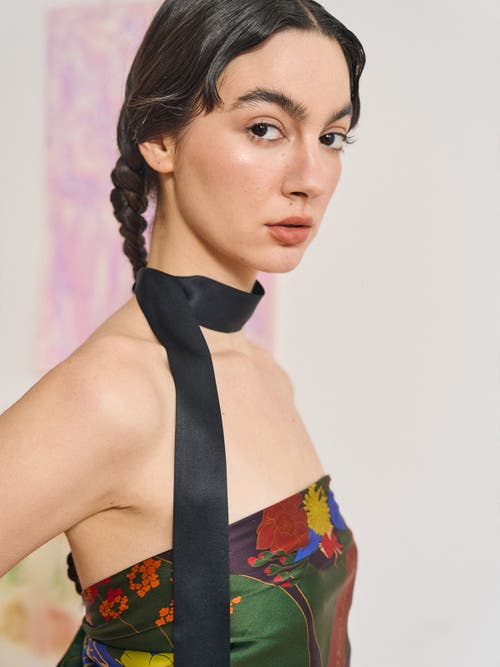 Lost Pattern Nyc "la Collectionneuse" Silk Ribbon Scarf In Black