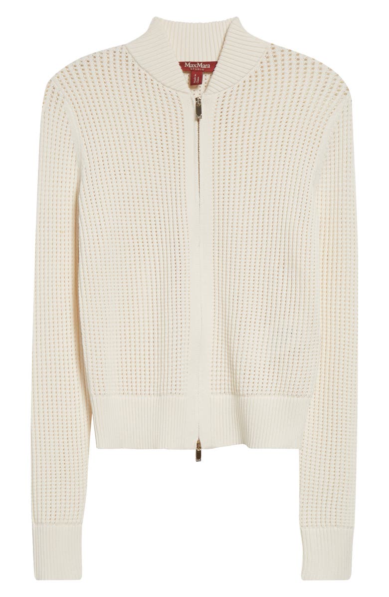 Max Mara Studio Cobalto Waffle Knit Zip Front Cardigan, Alternate, color, 