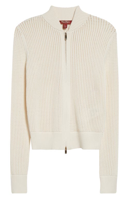 Max Mara Studio Cobalto Waffle Knit Zip Front Cardigan In White