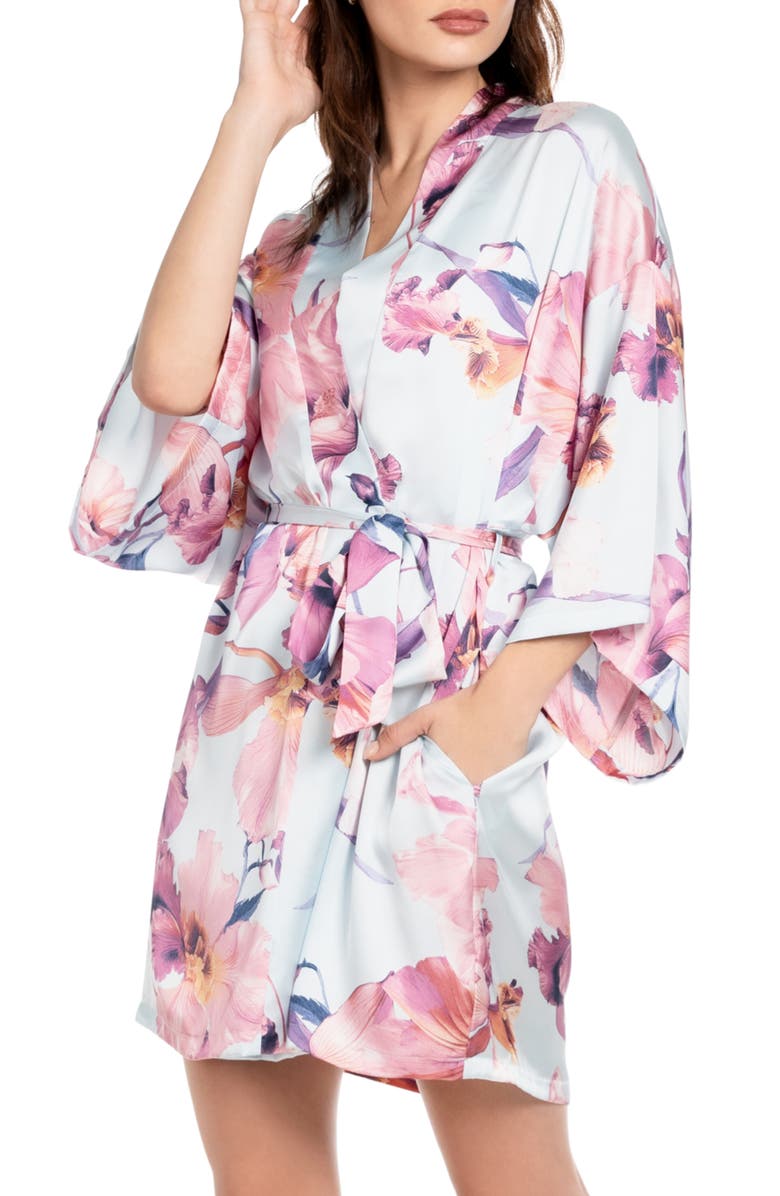 Midnight Bakery Haven Print Satin Short Robe, Alternate, color,