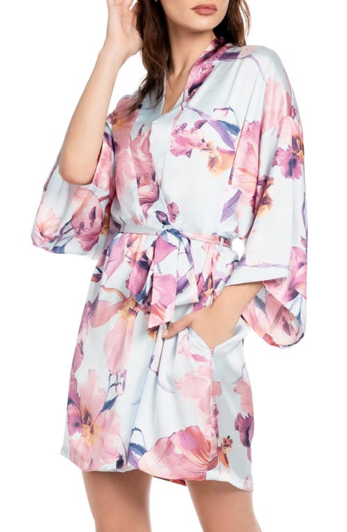 Midnight Bakery Haven Print Satin Short Robe In Blue