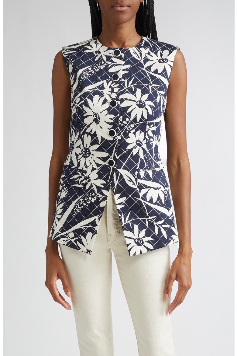 Lois Floral Mixed Print Stretch Cotton Vest, Main, color, NAVY DOVE