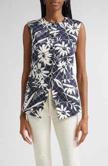 Veronica Beard Lois Floral Mixed Print Stretch Cotton Vest