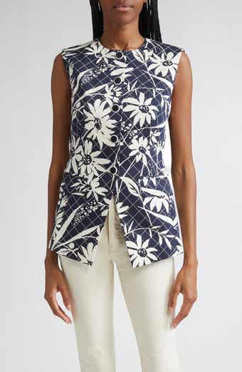 Veronica Beard Lois Floral Mixed Print Stretch Cotton Vest