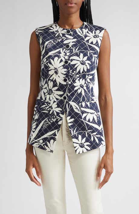 Veronica Beard Lois Floral Mixed Print Stretch Cotton Vest