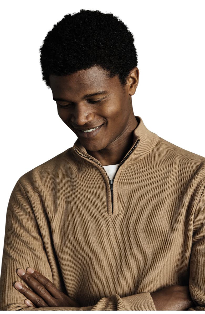 Charles Tyrwhitt Cotton Zip Neck Sweater, Alternate, color, Camel
