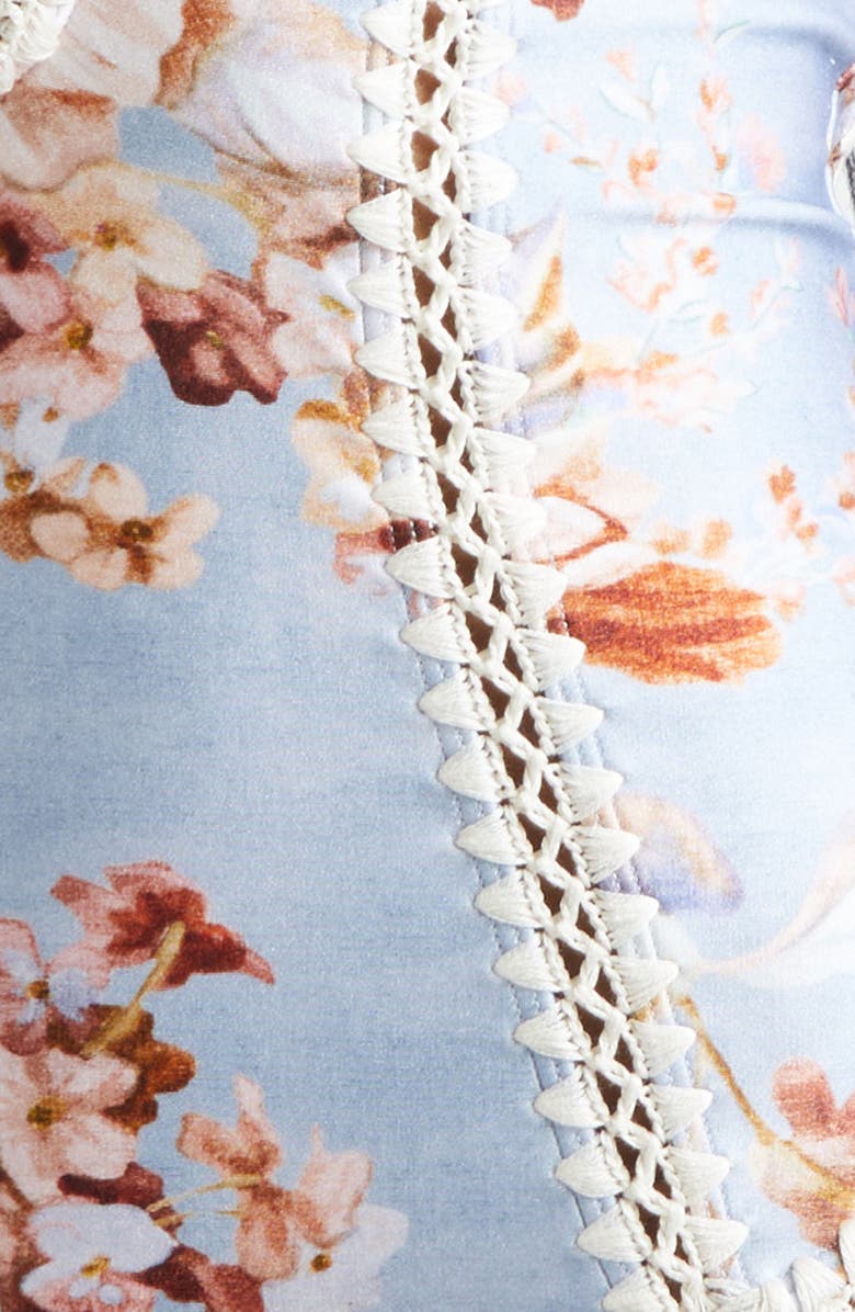 Zimmermann Awaken Crochet Trim Keyhole One-Piece Swimsuit, Alternate, color, Chambray Floral