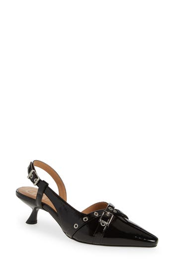 Ganni Slingback Kitten Heel Pump In Black
