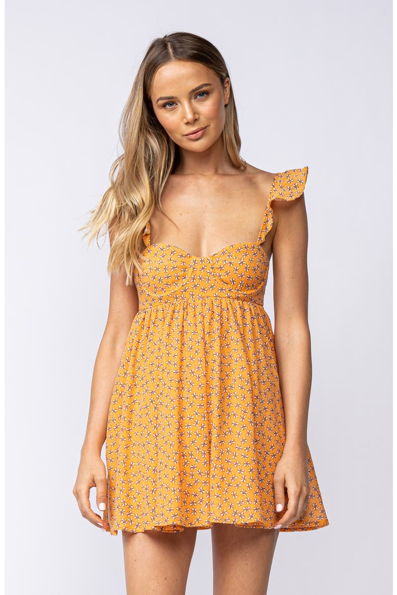 Floral Ruffle Strap Cotton Babydoll Minidress, Alternate, color, YELLOW