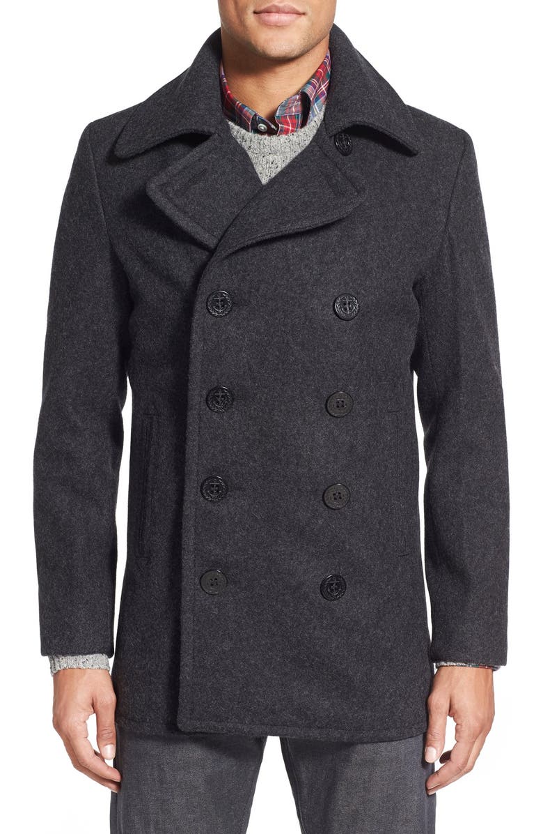 Schott NYC Slim Fit Wool Blend Peacoat, Main, color, Dark Oxford Grey