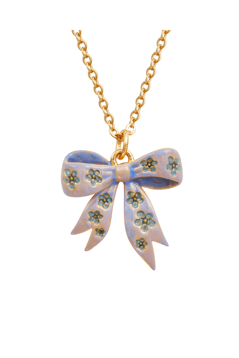Forget Me Not Bow Pendant Necklace, Alternate, color, Gold