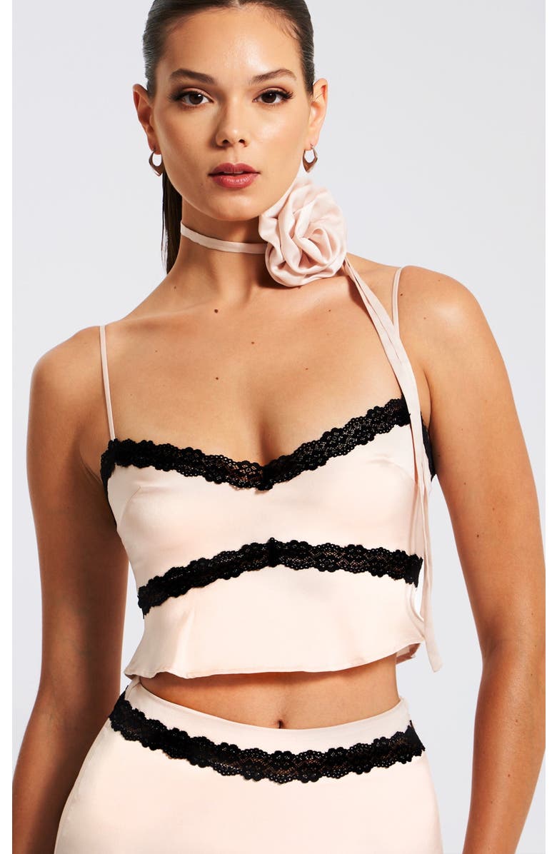 Miss Circle Yareli Lace Trim Satin Strappy Top, Main, color, Beige