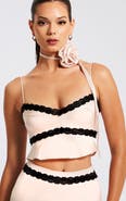Miss Circle Yareli Lace Trim Satin Strappy Top