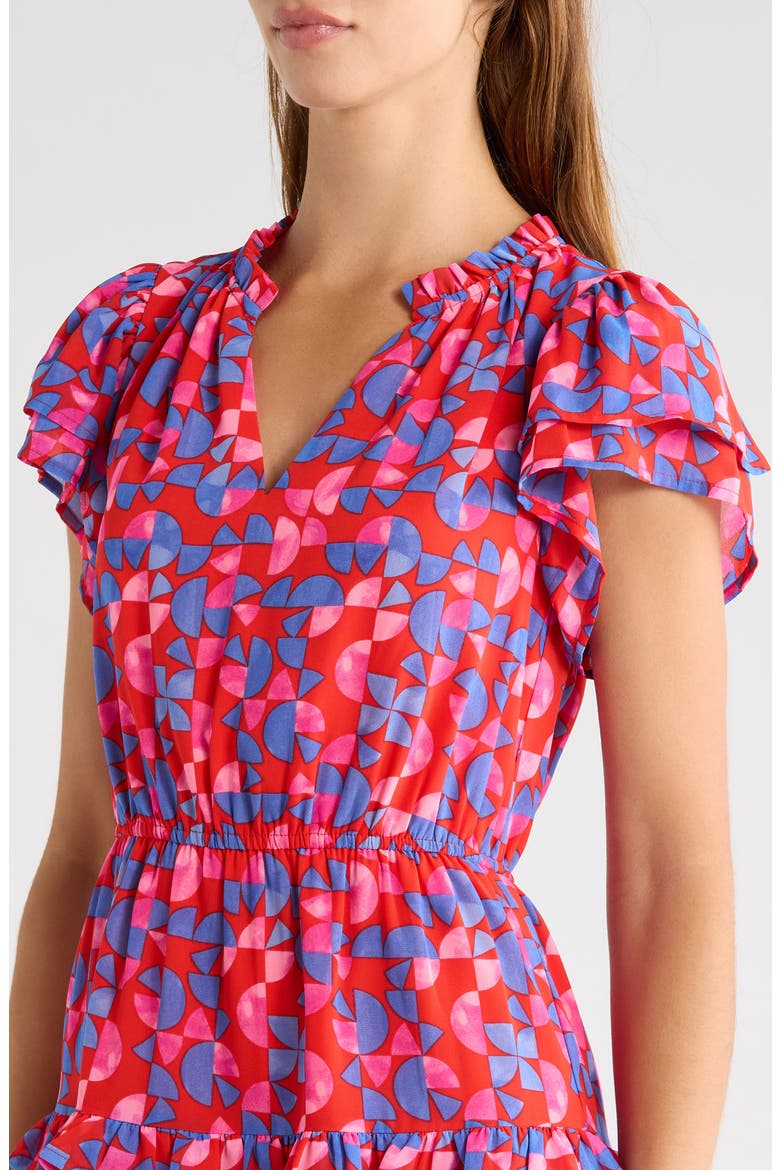 Averly Print Ruffle Trim Tiered Babydoll Minidress, Alternate, color, RED-PINK-MULTI
