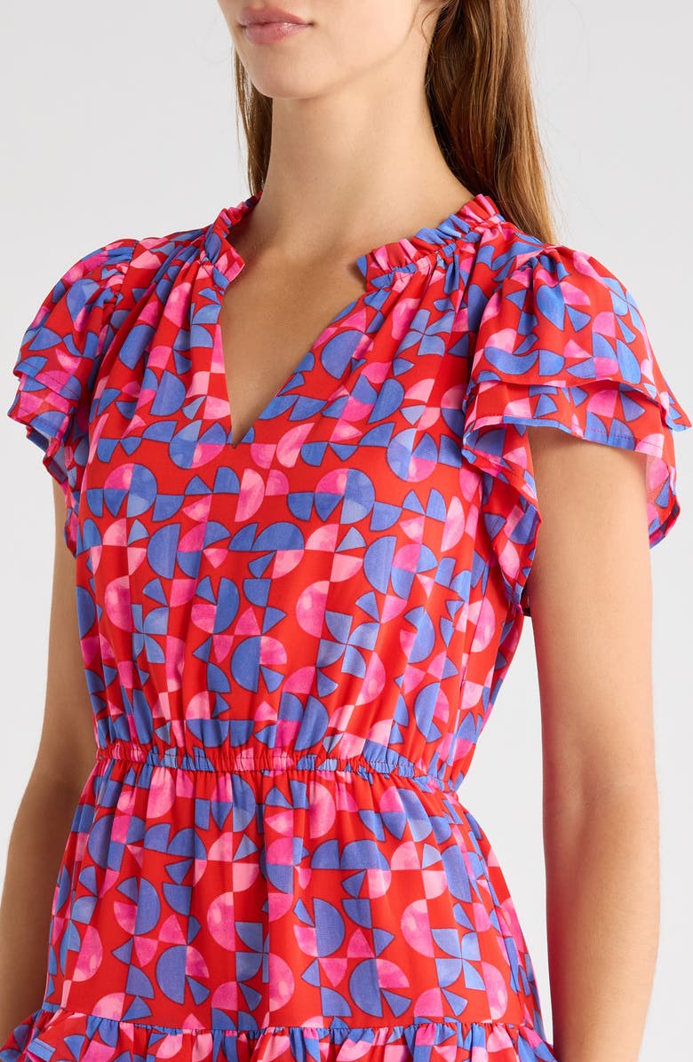 SUGARLIPS Averly Print Ruffle Trim Tiered Babydoll Minidress, Alternate, color, Red-Pink-Multi