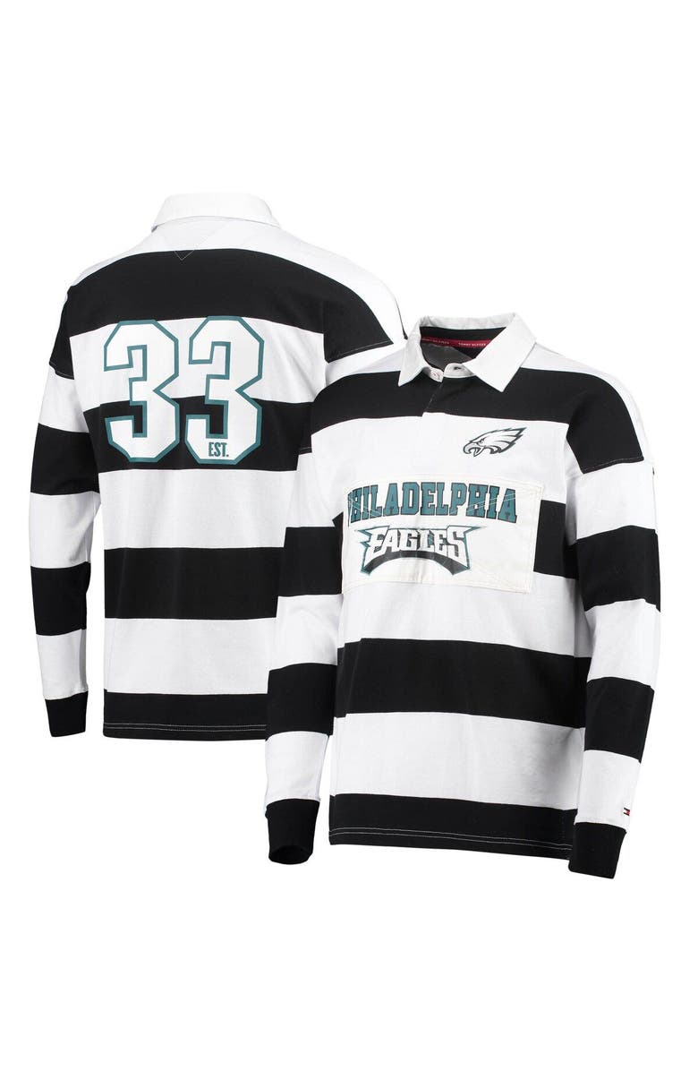 Tommy Hilfiger Men's Tommy Hilfiger Black/White Philadelphia Eagles Varsity Stripe Rugby Long Sleeve Polo, Main, color, 
