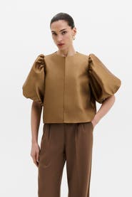 Malina Cleo Puff Sleeve Satin Blouse