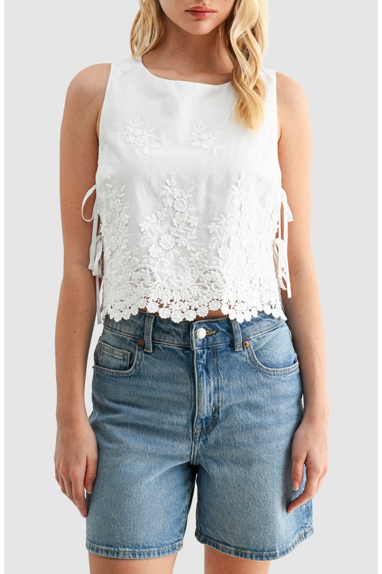 Eyelet Embroidered Side Tie Cotton Tank, Main, color, OFF WHITE