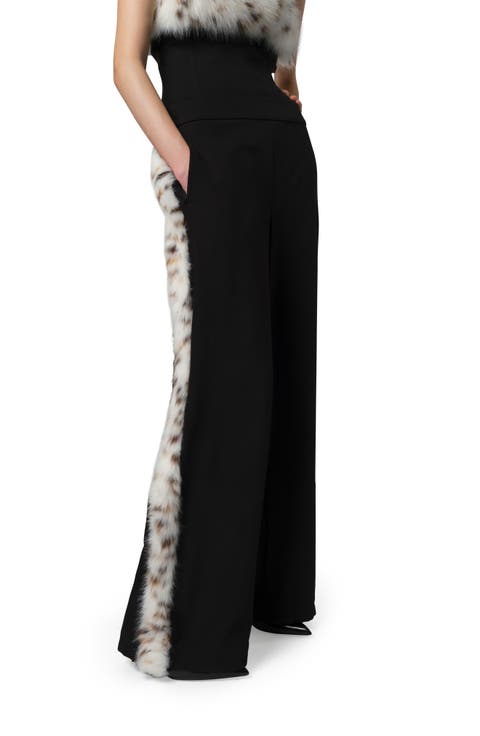 Ivy Stretch Crepe Pants with Faux Fur Trim